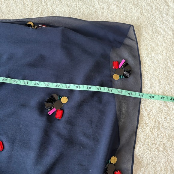 DKNY Sheer Embellished Sheath Silk Midi Dress Women's L Navy Holiday NYE Party - Picture 10 of 11